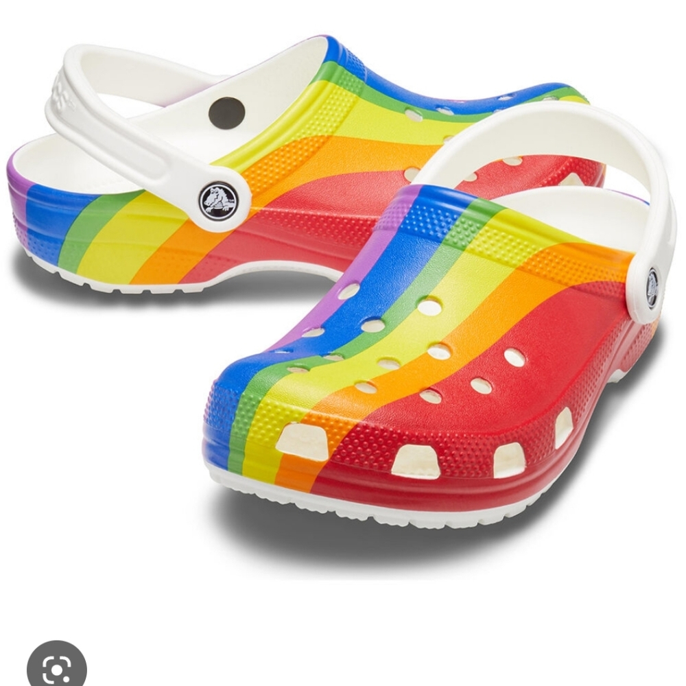Rainbow stripes crocs